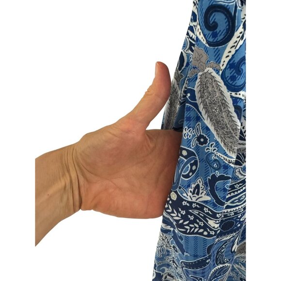Blue Paisley‎ Print Ruched Waist Midi Dress w/Pockets Size 2XL 18 20 Plus Summer - Picture 3 of 7